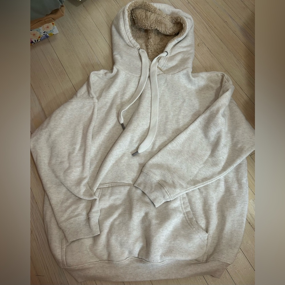 Aerie Cream Hoodie With Fur Hood